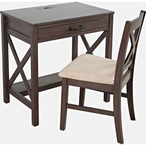 Hobson Desk w/ USB Charging & Chair Set in Distressed Grey Wood